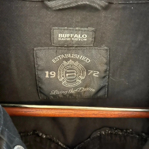 Men’s Black Denim Jacket with Faux Leather sleeves - Picture 3 of 12